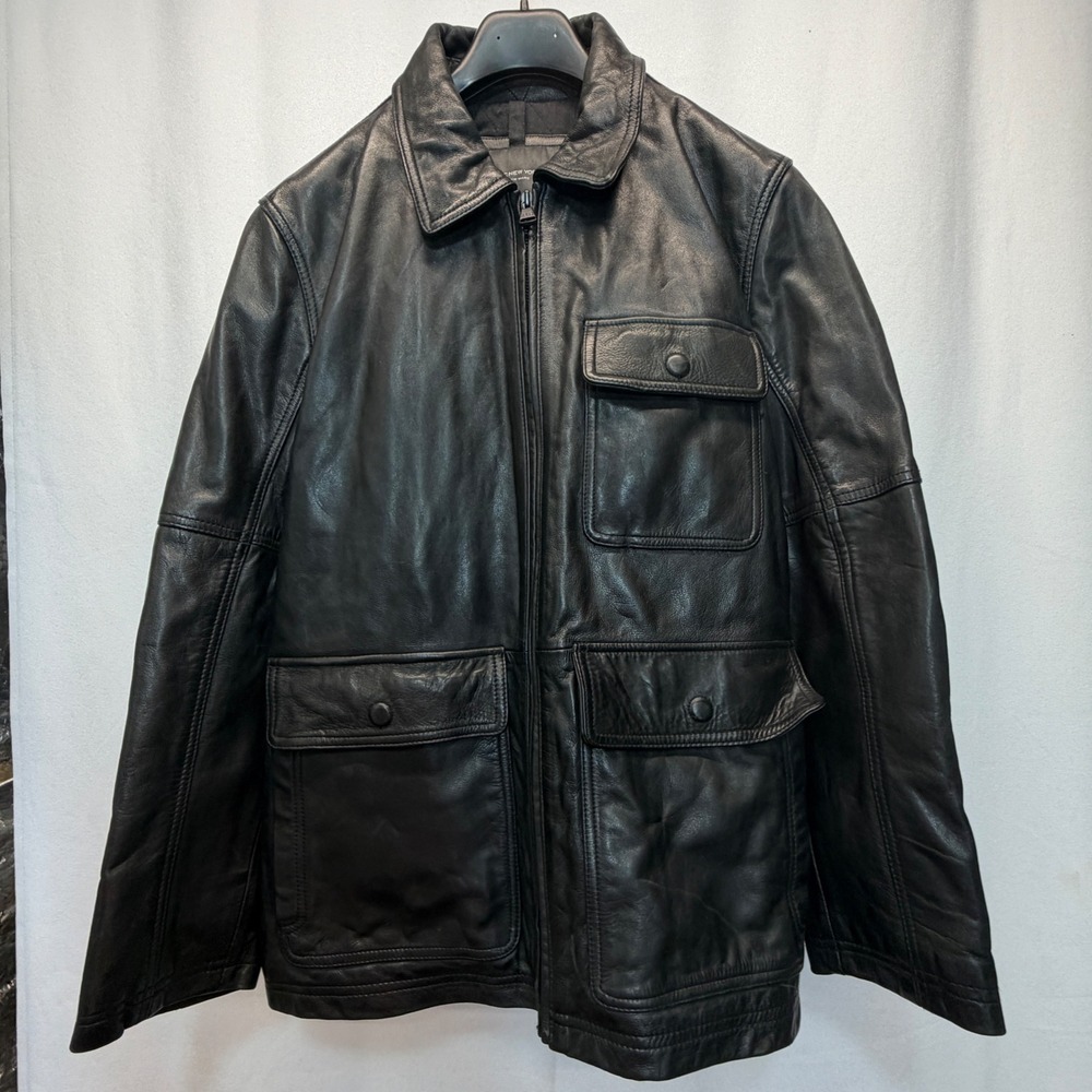 Marc New York Leather Jacket Mens XL Black Field Coat Andrew Marc Full Zip